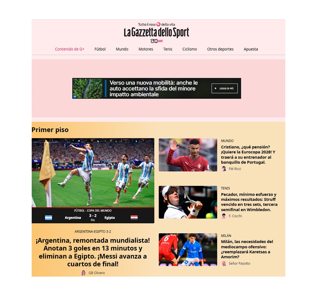 La portada de La Gazzetta dello Sport