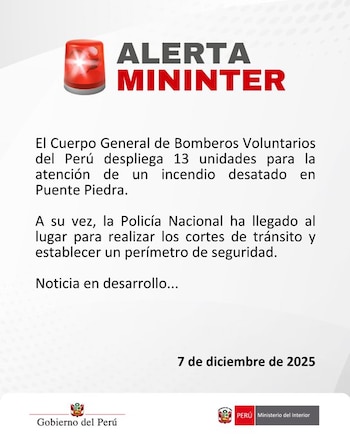 Alerta del Ministerio del Interior.
