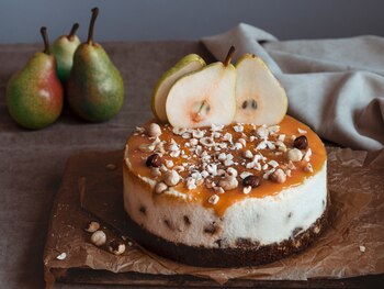 Tarta de queso y pera
