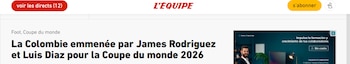 L'Equipe sobre la convocatoria de la selección Colombia para la Copa Mundial de la FIFA 2026 - crédito L'Equipe