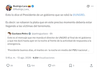 Rodrigo Lara lanzó duras pullas a Gustavo Petro por manejo de la Ungrd