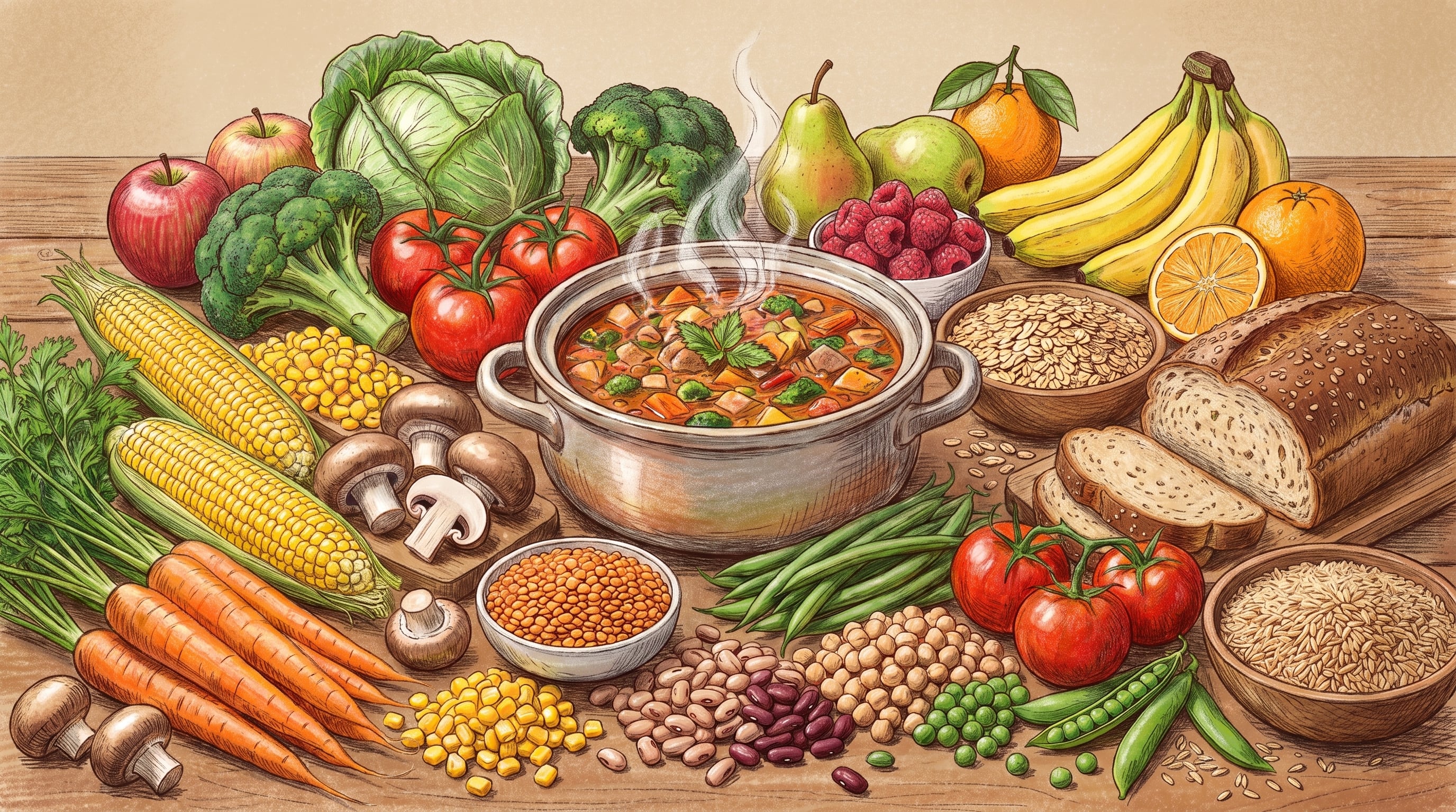 Frutas, verduras, legumbres y cereales integrales concentran gran parte del aporte diario recomendado de fibra (Imagen Ilustrativa Infobae)