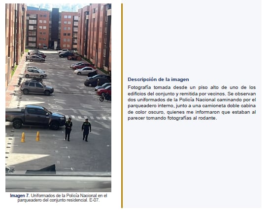 Esta fue una prueba anexada en la denuncia sobre presencia policial en un parqueadero en el que estaba el vehículo del denunciante - crédito Imagen suministrada a Infobae Colombia