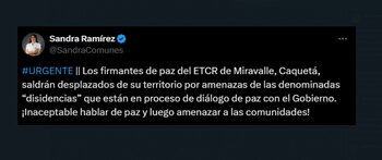 La senadora Sandra Ramírez expresó