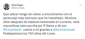 El tweet de Elena Roger