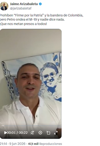 Jaime Arizabaleta rechazó orden de retirar lema “Firmes por la patria” y bandera de Colombia - crédito @jarizabaletaf/X
