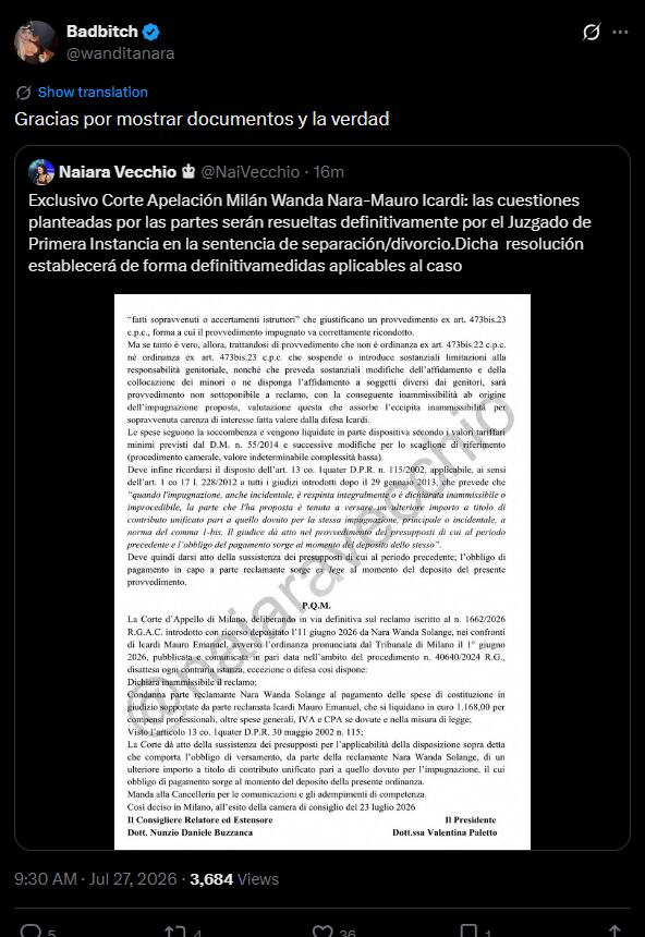 El agradecimiento de la empresaria por la difusión del documento oficial en las redes