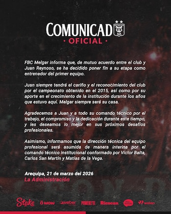 Comunicado de Melgar sobre Juan