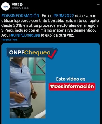 Este mito se repite desde 2018 en otros procesos electorales de la región y Perú. (ONPE)