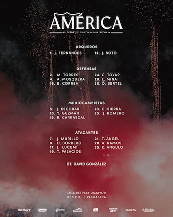 Jugadores del cuadro rojo a disposición para el partido ante Cali-crédito Jefatura de Prensa América de Cali