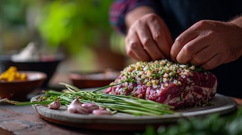 Pierna de cerdo mechada y