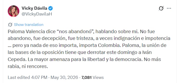 Dávila pidió la unidad de las bases de la oposición de cara a las elecciones - crédito @VickyDavilaH/X