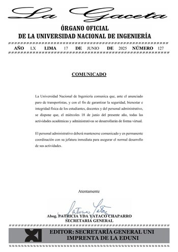 Comunicado Oficial de la UNI.