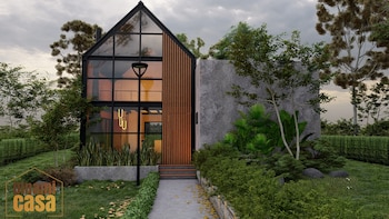 Render de casa prefabricada por Dinamicasa