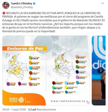 Sandra Shindoy cuestionó la suspensión de las Emisoras de Paz - crédito @sandra_chindoy/X