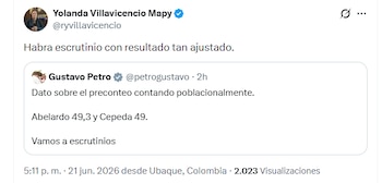 La Canciller colombiana se refirió a los resultados de la segunda vuelta - crédito @ryvillavicencio/X