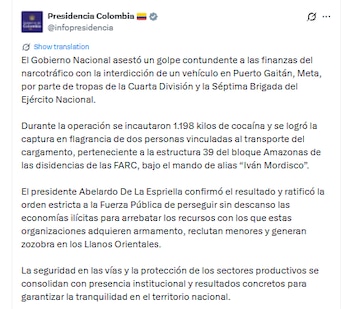 El Gobierno nacional confirmó la continuidad de los operativos en contra del narcoterrorismo - crédito
