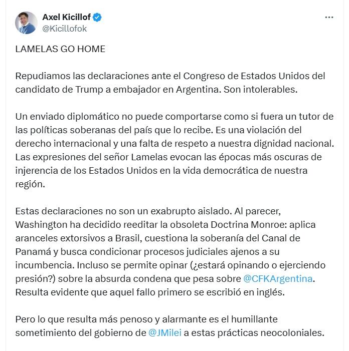 Las declaraciones de Axel Kicillof