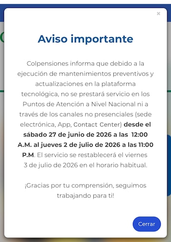 Este es el aviso con el que se encuentran los usuarios luego de ingresar a sus cuentas para realizar trámites en sus fondos privados de salud y pensión - crédito @ricarospina/X