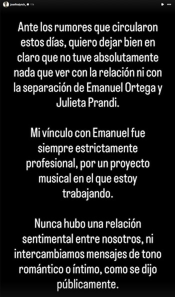 El descargo de Josefina Lynch tras ser señalada como la tercera en discordia en la separación de Julieta Prandi y Emanuel Ortega