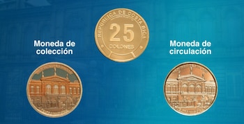 El diseño de la moneda destaca la silueta del Teatro Nacional y realza su condición de joya arquitectónica y símbolo nacional. Crédito: Banco Central de Costa Rica
