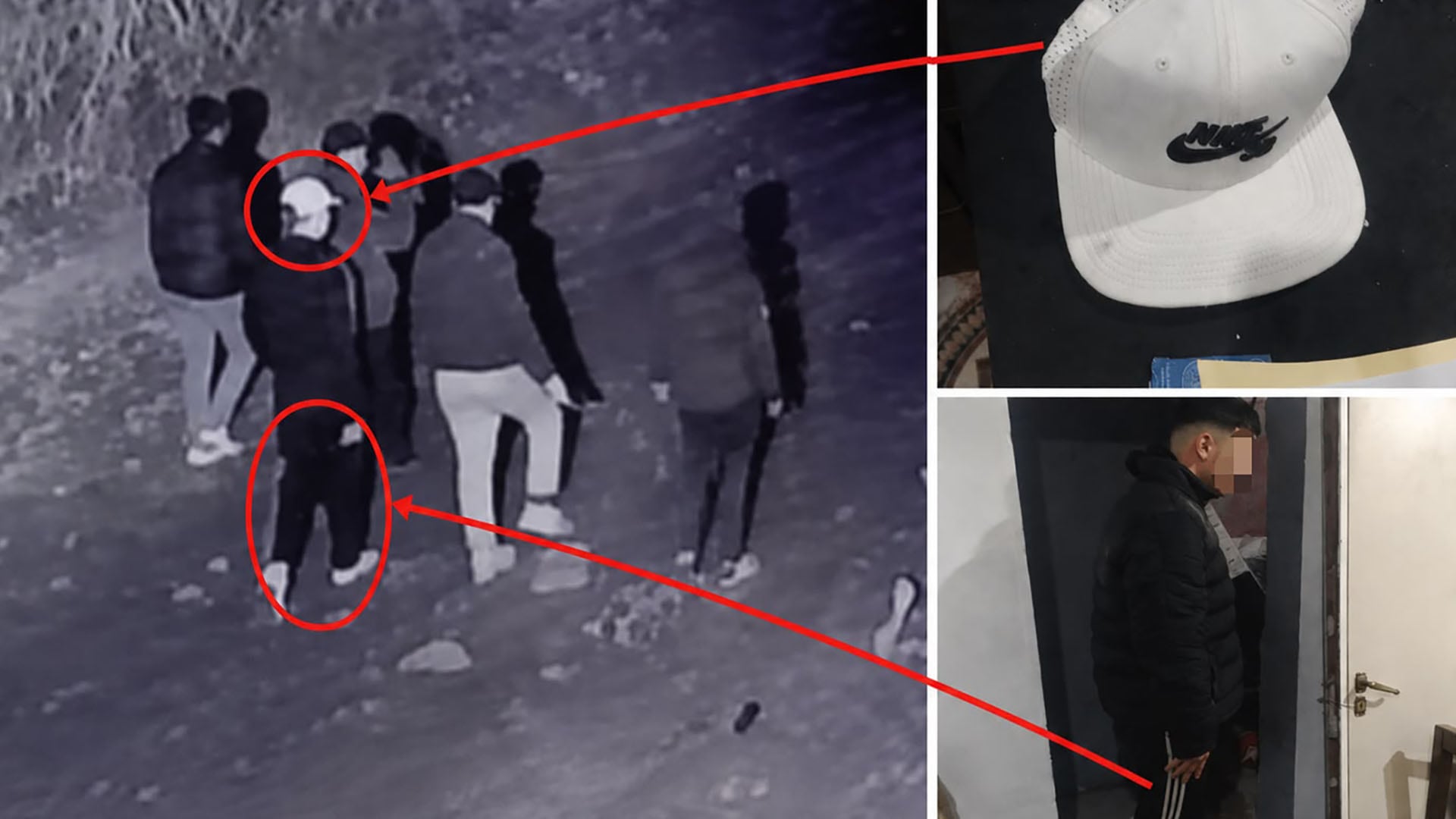 Imágenes de vigilancia y la gorra de un detenido relacionan a un sospechoso con la banda que robó y atacó a una mujer con agua caliente.