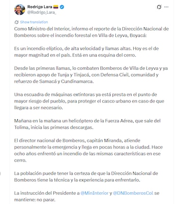 Este es el mensaje del ministro del Interior, Rodrigo Lara Restrepo - crédito @Rodrigo_Lara_/X