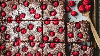 Brownie cortado en cuadrados, con