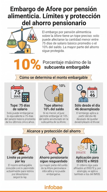 Infografía con título y texto. Contiene ilustraciones de balanza, dinero, figuras humanas, calendario, calculadora, gráfica y logotipos.