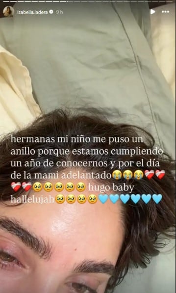 Isabella Ladera expresa su alegría y emoción tras recibir un anillo de Hugo García con motivo de su primer año de relación y el Día de la Madre.