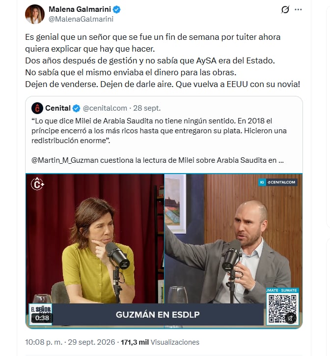 Malena Galmarini recordó la salida de Martín Guzmán del gobierno de Alberto Fernández
