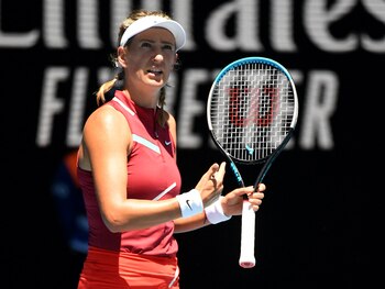 Tennis - Australian Open - Melbourne Park, Melbourne, Australia - January 23, 2022 Belarus' Victoria Azarenka reacts during her fourth round match against Czech Republic's Barbora Krejcikova REUTERS/Morgan Sette