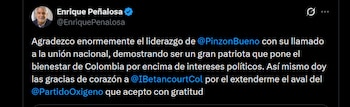 Enrique Peñalosa agradeció a Juan