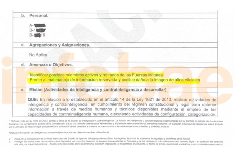 Esta era la orden que tenían los uniformados según el documento presentado en la denuncia - crédito Suministrada a Infobae Colombia