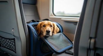 Un perro viaja dentro de