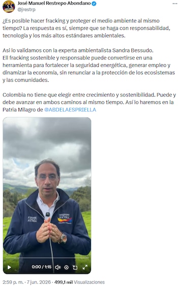 José Manuel Restrepo afirmó que Colombia puede crecer y preservar el medio ambiente mediante fracking regulado - crédito @jrestrp/X
