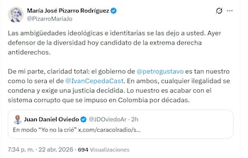 María José Pizarro responde a críticas de Juan Daniel Oviedo - crédito @PizarroMaríaJo/X