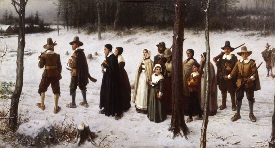 Los padres peregrinos emigran a los Estados Unidos huyendo de la persecución religiosa