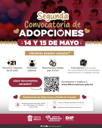 Segunda convocatoria de Adopción 2026 en Edomex DIFEM familia