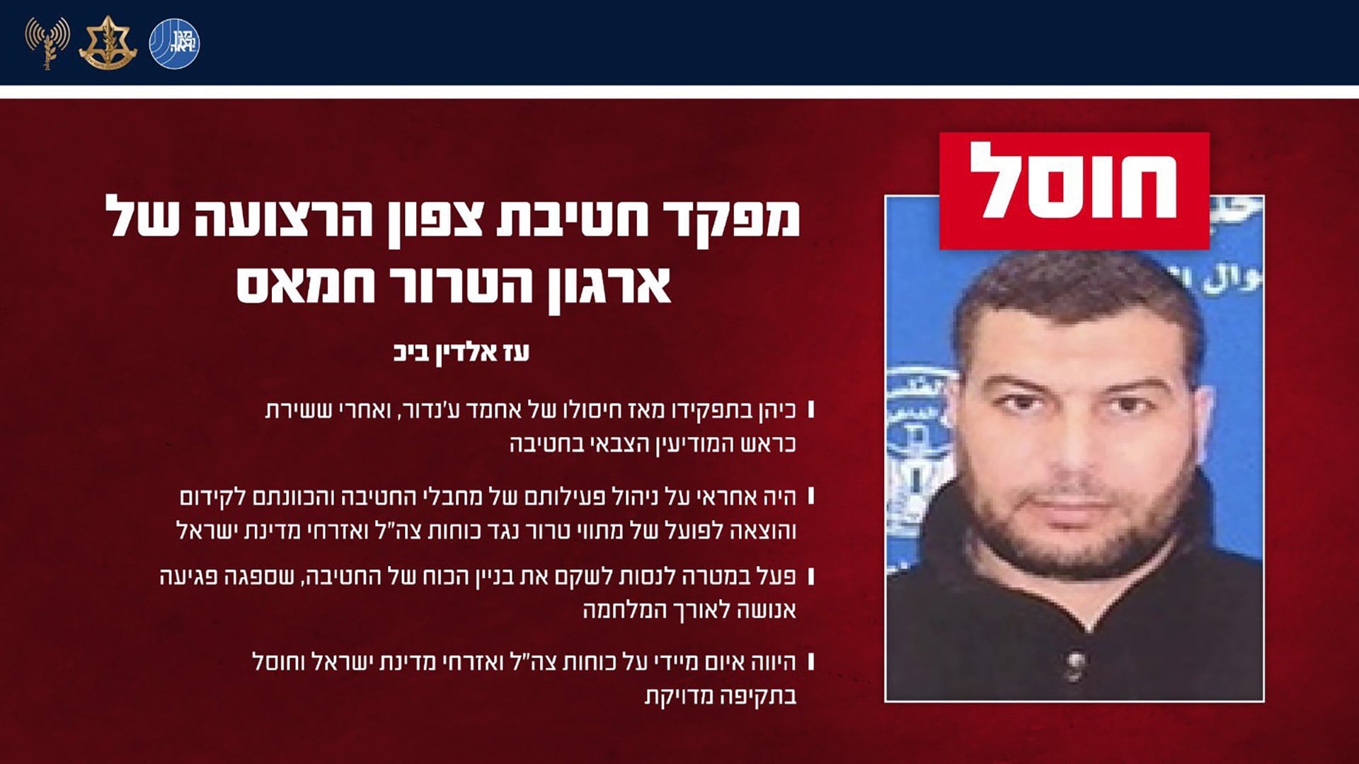 De acuerdo con los reportes de las fuerzas de Israel, Beik estaba a cargo de la planificación de ataques y el reclutamiento de milicianos del grupo terrorista Hamas.