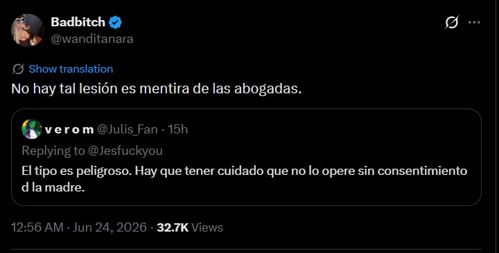 Wanda Nara publica un mensaje en redes sociales para desmentir la existencia de una lesión y cuestionar la versión de las abogadas.