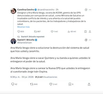 Daniel Briceño le respondió a Carolina Corcho