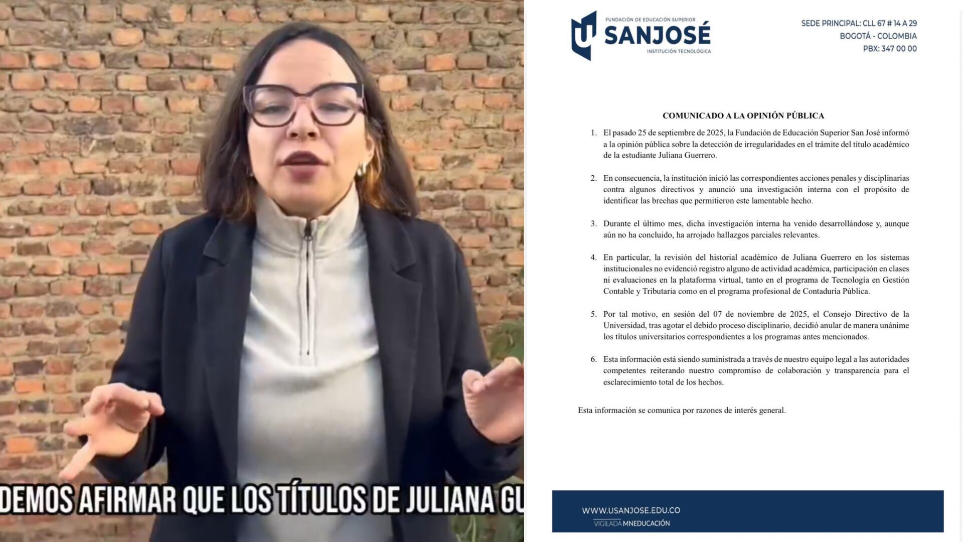 Guerrero cuestionó, además, si Juliana Guerrero hizo pagos a la institución - crédito redes sociales/X