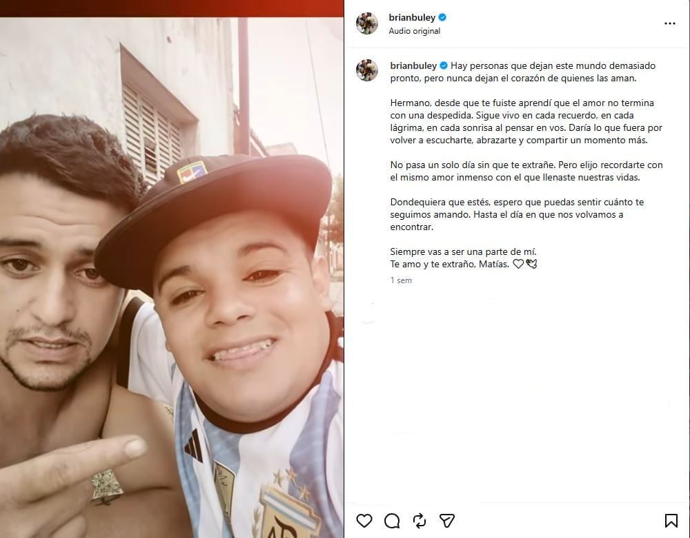 El posteo de Brian Buley por la muerte de su hermano