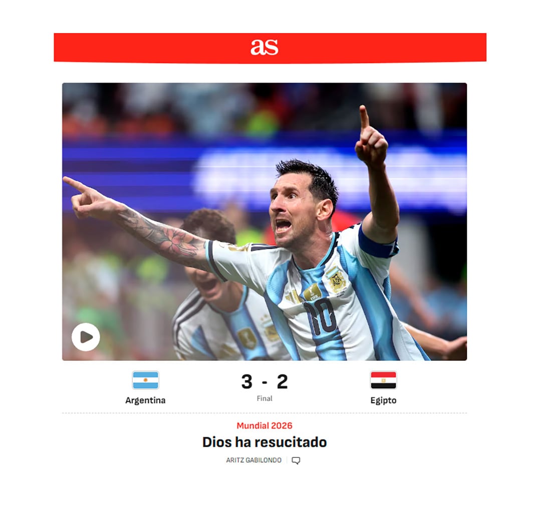 Así tituló el diario AS de España