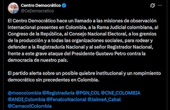 Centro Democrático - crédito @CeDemocratico/X