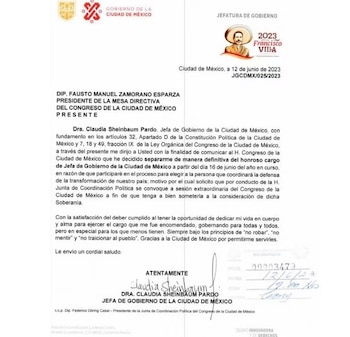 Este es el documento que envió Claudia Sheinbaum al Congreso de la Ciudad de México. Foto: congresocdmx.gob.mx