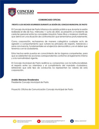 Comunicado Concejo de Pasto sobre