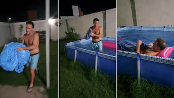 Agobiado por el calor, encontró una refrescante forma de dormir en la pileta y se hizo viral