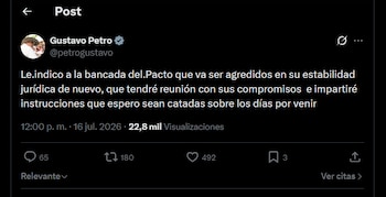 Petro anunció reuniones e instrucciones para la bancada del Pacto Histórico ante los desafíos legales - crédito X